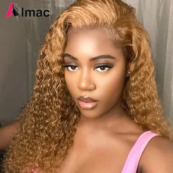 300% Density Kinky Curly Honey Blonde #27 Colored Human Hair Wig Pre-plucked Transparent Lace Front Wigs Baby Hair Color Wigs