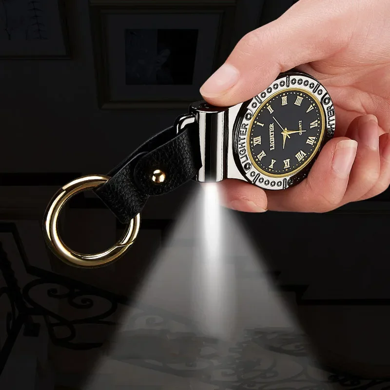 Outdoor Multifunctional Charging USB Pocket Watch Lighte r Flashlight Car Keychain Cigarette Accessories Camping Tool