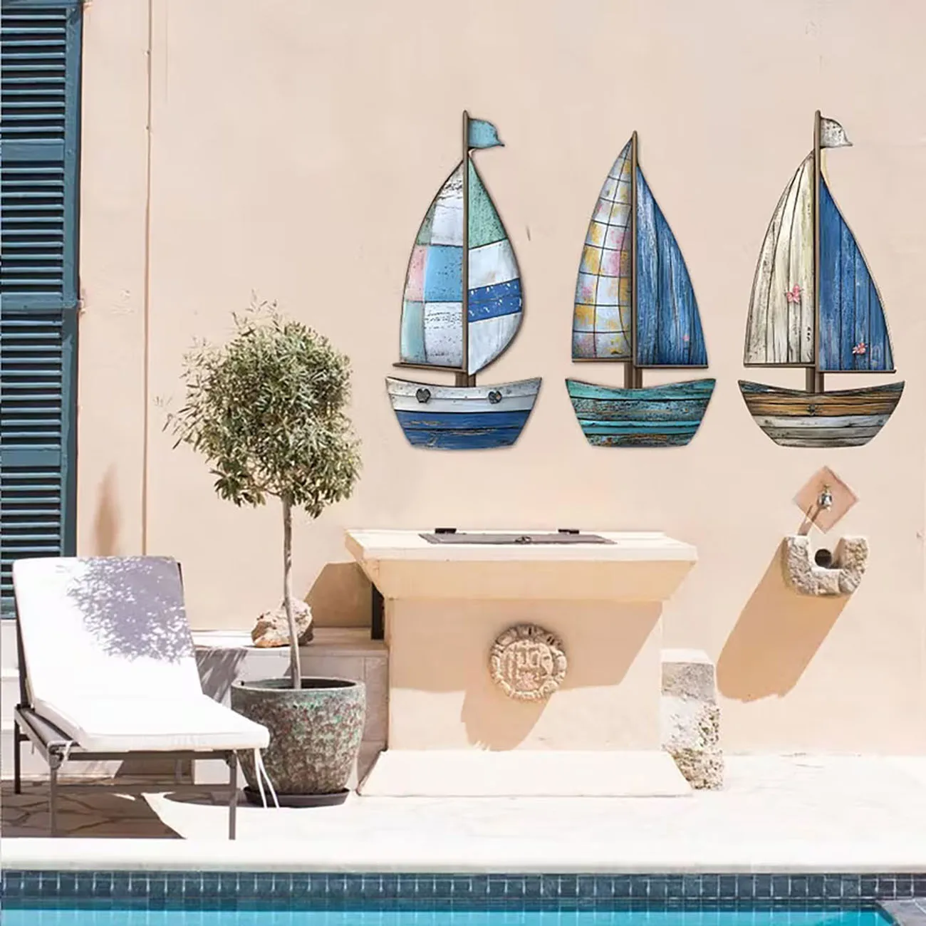 3Pcs Rustic Sailboat Wooden Wall Decor with Nano Tape, Coastal Nautical Wall Art - view 4