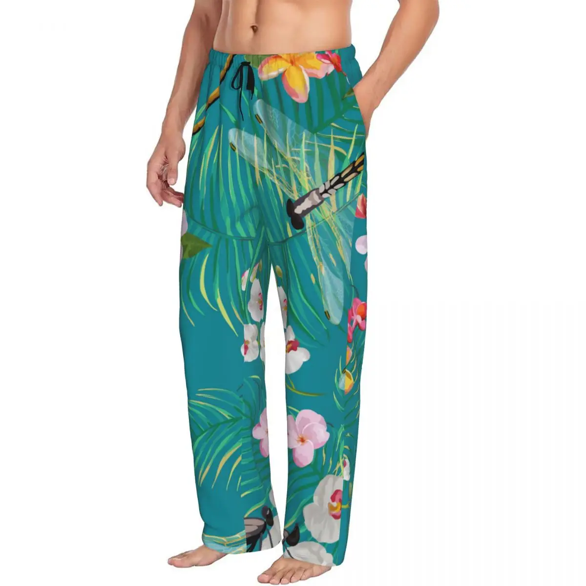 Mens Pajamas Pyjamas Pants Botanical Palm Tree Leaves And Exotic Flowers Lounge Pants Sleep Bottoms