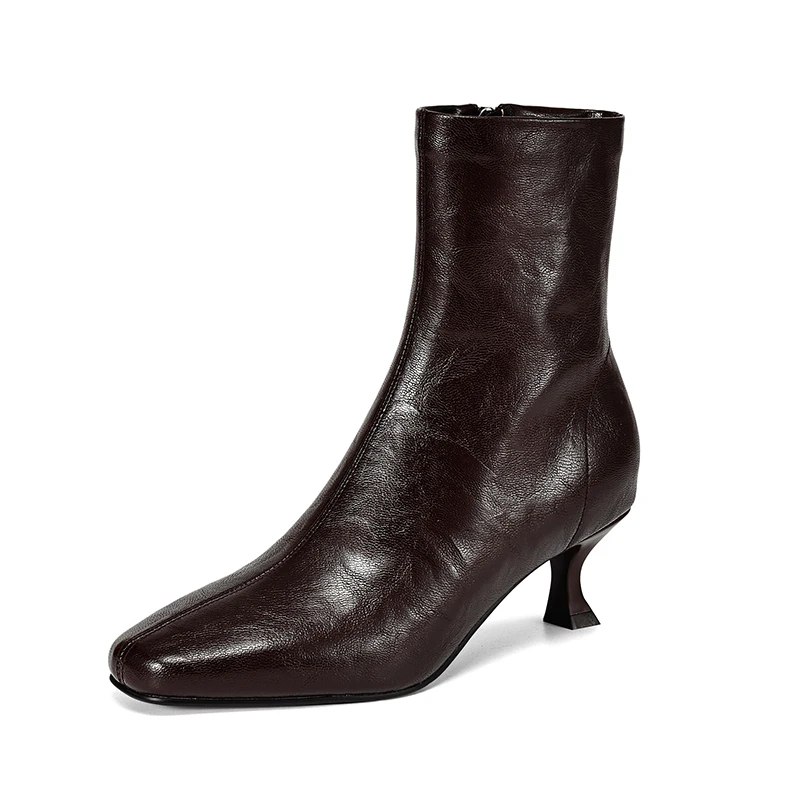 Petite Feet Split Leather Women Ankle Boots Autumn Winter Black Brown Sexy High Thin Heels Square Toe Oversized Fashion Boots