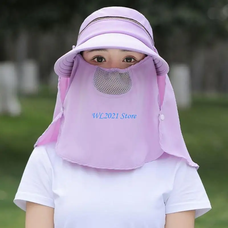 

G5GC Women Detachable Sun Cap Fisherman Hat Soft Breathable Face Neck Flap Visor-Hat