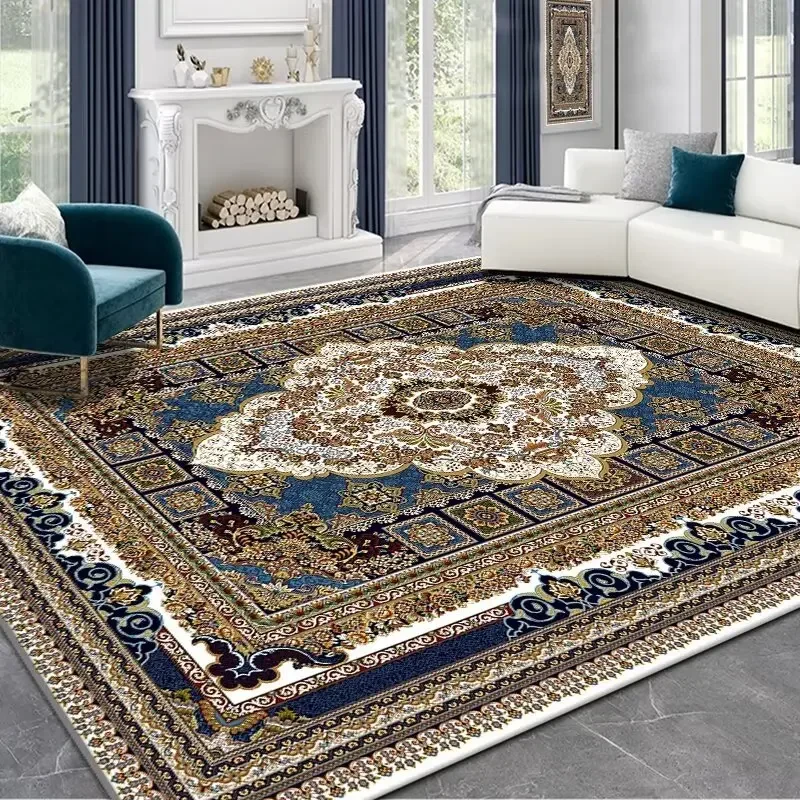 Persian Deluxe Ethnic Style Carpet for Living Room Blue Home Decor Bedroom Tea Table Rug Washable Short Plush Lounge Floor Mats