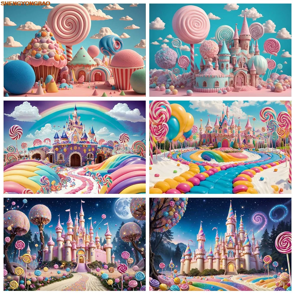 

Baby 1 Year Birthday Photozone Backdrop Candyland Candy Bar Lollipop Donut Party Background Photography Photocall Props