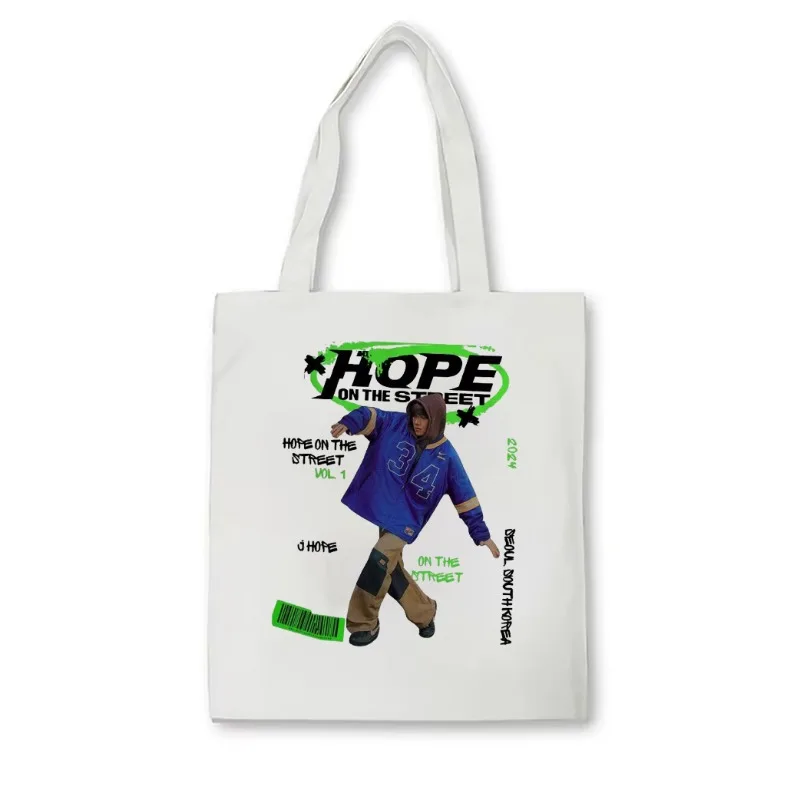 Hope on The Street Canvas Bag Kpop J-hope Y2K Aesthetic Print Tote Bag Jung Hoseok Women's Casual Fashion Portable Shoulder Bag