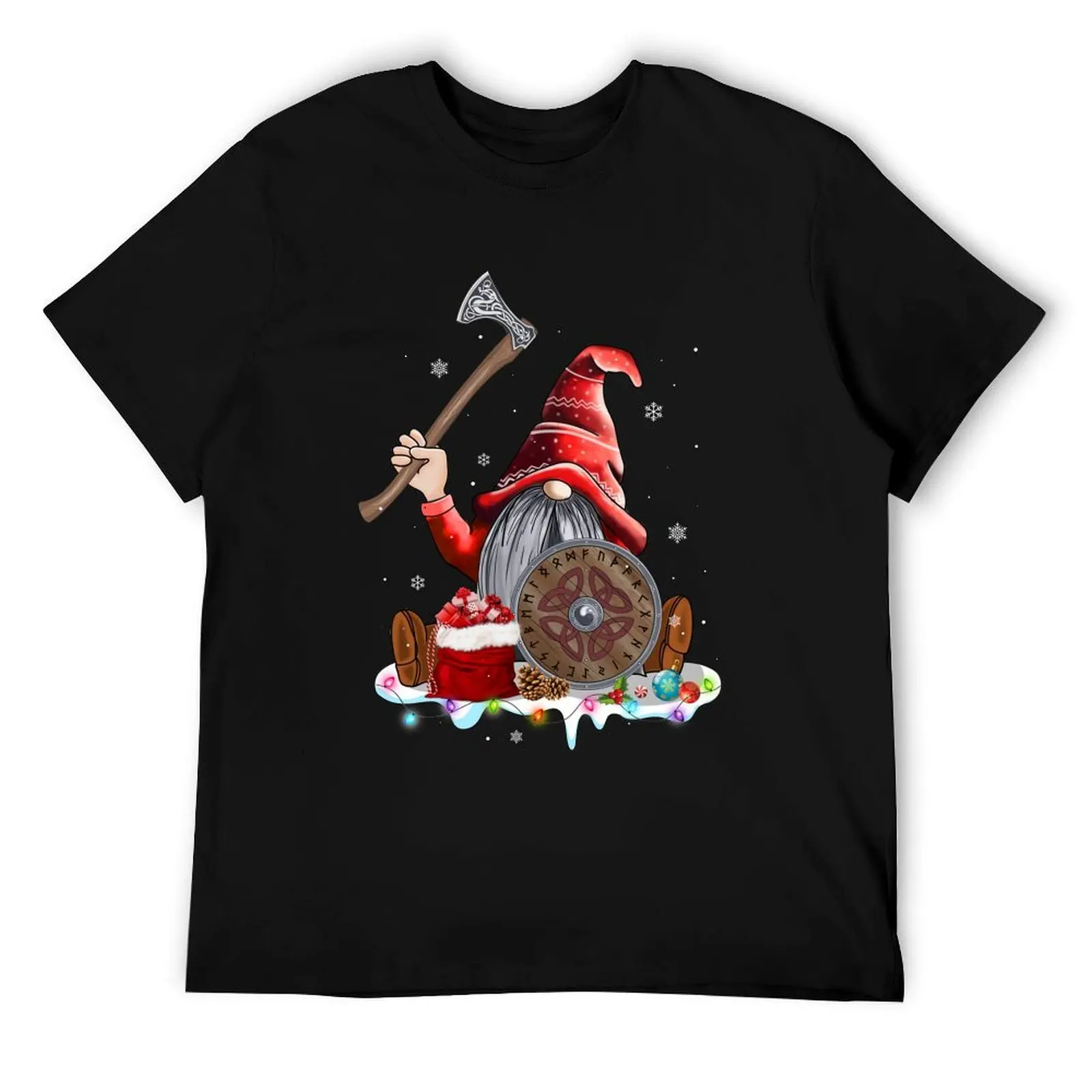 

Norse Mythology Xmas Red Hat Gnome Beard Viking Weapons Christmas T-Shirt t shirt for man man t shirts cotton T-Shirt