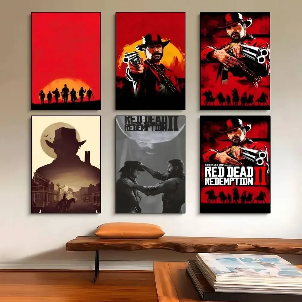 Game TV-Red-Dead-Redemption 2 Posters Wall Stickers Poster Self-adhesive Art Waterproof Paper Sticker House Bar Room Wall Decor