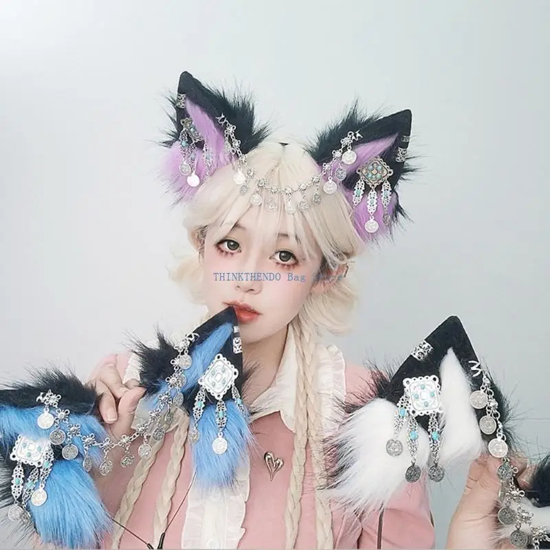 

340D Unique Wolf Ear Hair Accessory Adjustable Cosplay Hairband with Ears For Fantasy Cosplay Event And Costume Celebrations