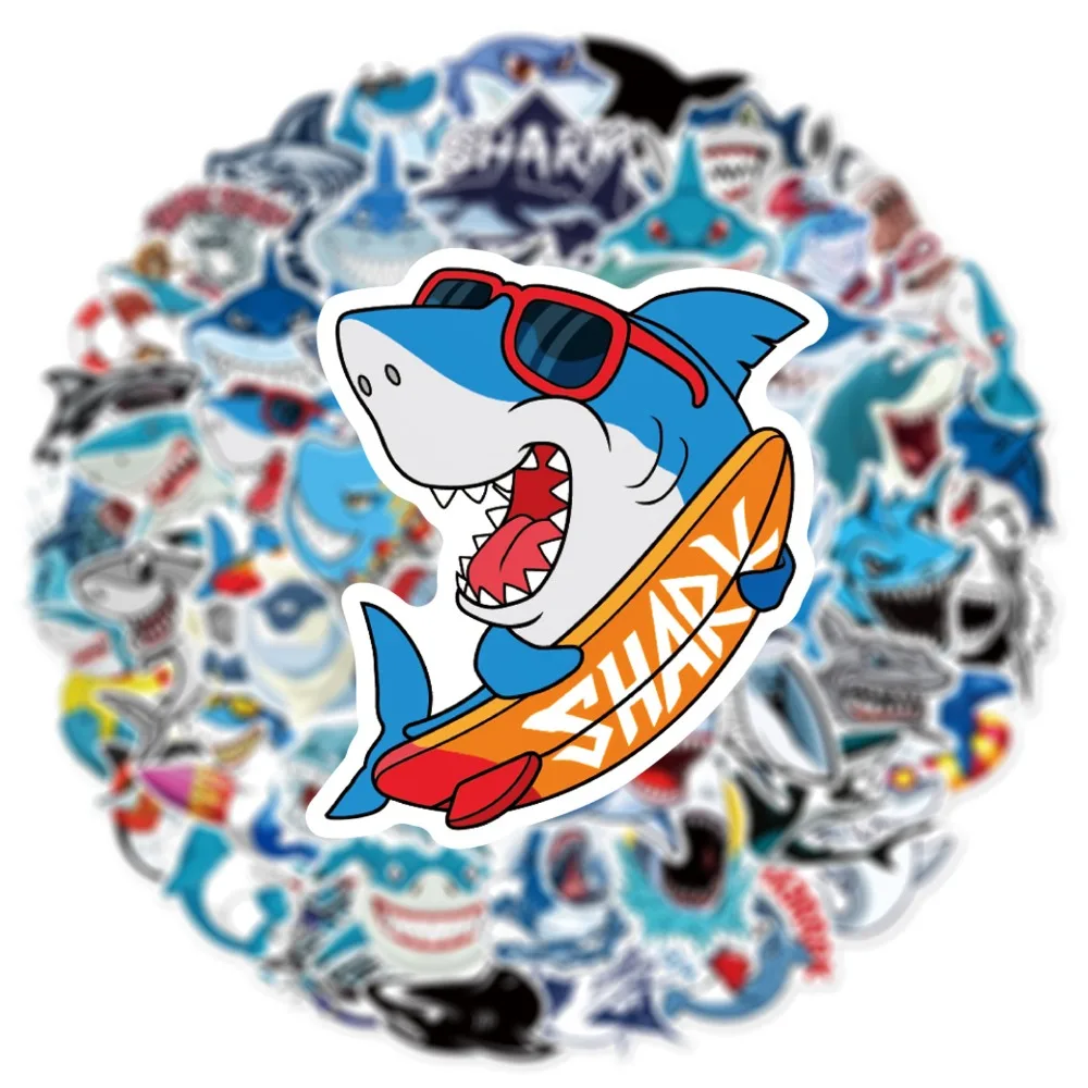 10/25/50pcs Funny Ocean Shark Graffiti Stickers for DIY Waterproof Scrapbook Travel Luggage Skateboard Phone Laptop Guitar