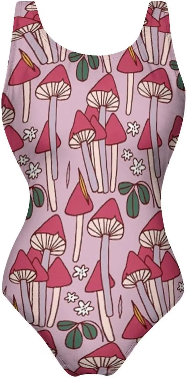 ملابس سباحة نسائية من قطعة واحدة من Luxy Trio Pink Mushrooms ملابس سباحة للتدريب الرياضي