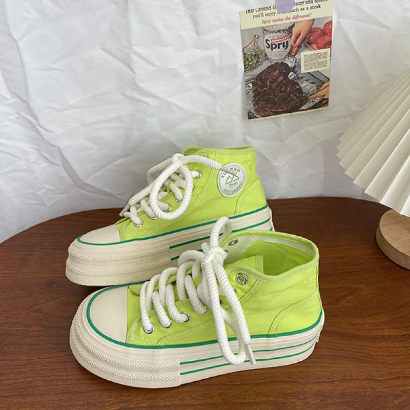 

Dopamine Women's Shoes 2025 Fall Chunky Platform Canvas Sneakers High Top Unique White Fashion Sneakers