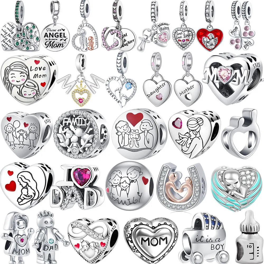 

New 925 Sterling Silver Newborn Mother's Day Bottle Family Bead Pendant Fit Bracelet keychain Accessories Women Jewelry Gift