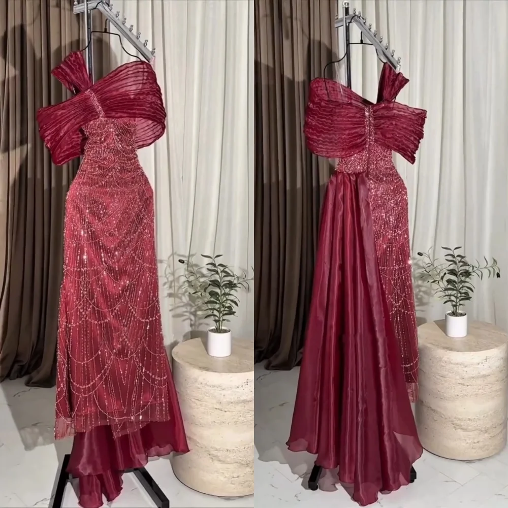 

Customized Pleat Sequined Chic Off-the-shoulder Trumpet Midi Dresses Bespoke Occasion Women Luxury Evening Elegant Party Wedding