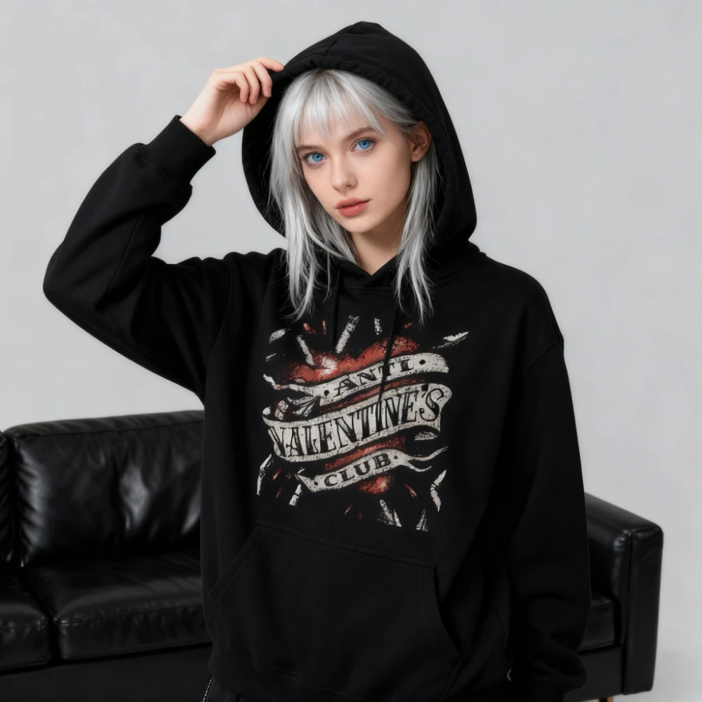 

Анти-Valentines Club Heart Singles Day Толстовка с капюшоном с треснутым сердцем Креативные толстовки с графическим принтом для мужчин и женщин Модные праздничные костюмы