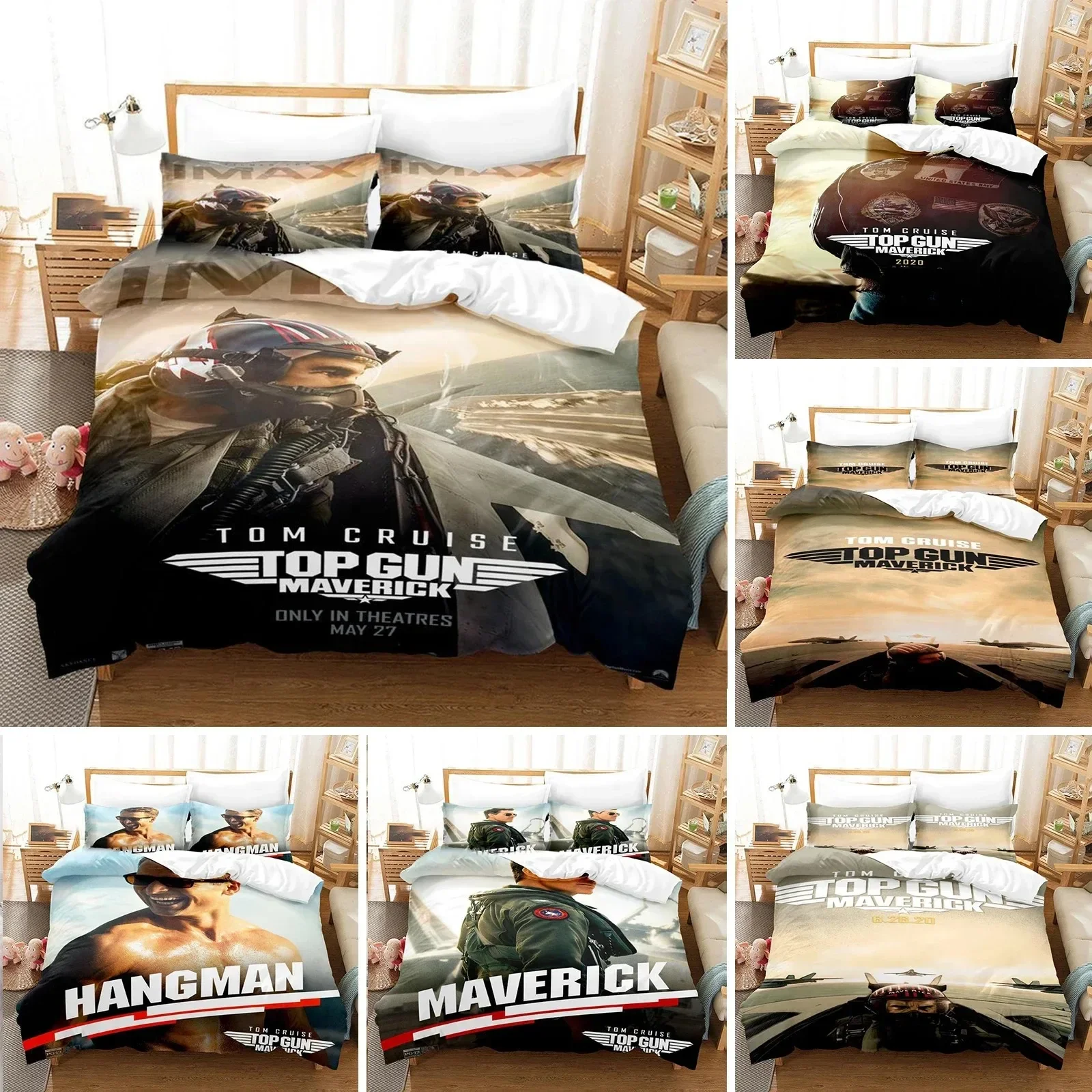 

3D Printed Top Gun Maverick Bedding Set Pillowcase Duvet Cover Double Twin Full Queen King Adult Kids Bedclothes Quilt Cover