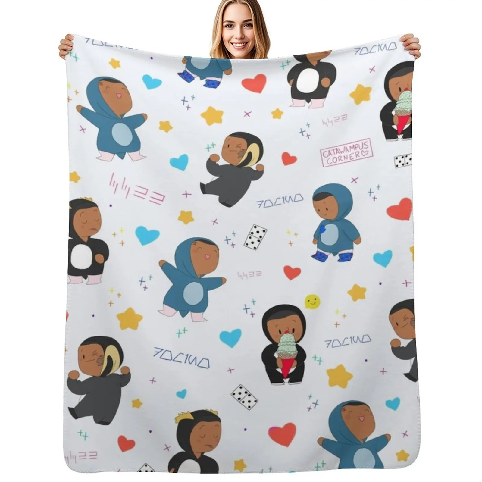 Penguin Print Throw Blanket Breathable Lightweight Blanket for Adults Kids