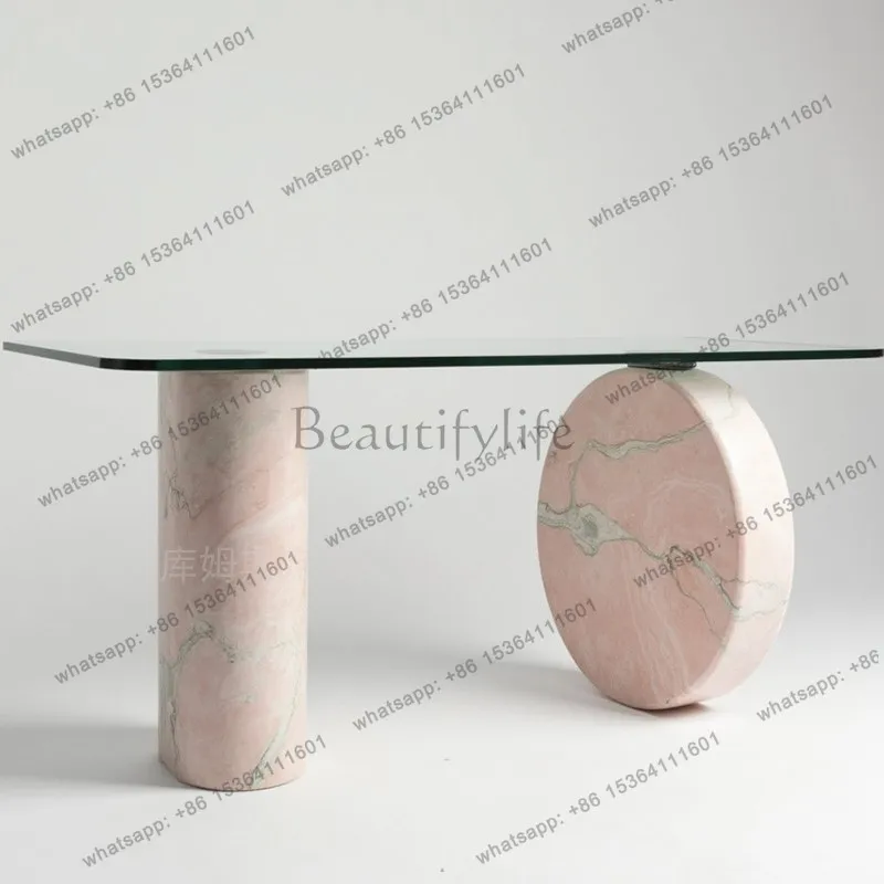 YJ Natural Marble Entrance Table Modern Simple Marble End View Table Villa Art Design Plan Light Luxury Table