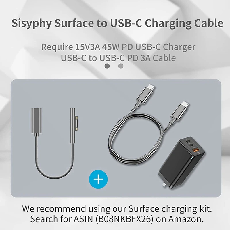 2X for SURFACE Connect to USB-C Charging Cable Compatible for SURFACE Pro7 Go2 Pro6 5/4/3 Laptop1/2/3 & for SURFACE Book