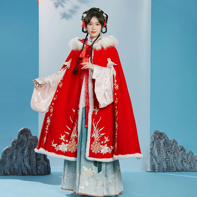 

Traditional Chinese Clothing Hanfu Cloak Tang Suit Fairy Costume Thickness Overcoat Ancient Cloak Folk Stage Performance Coat