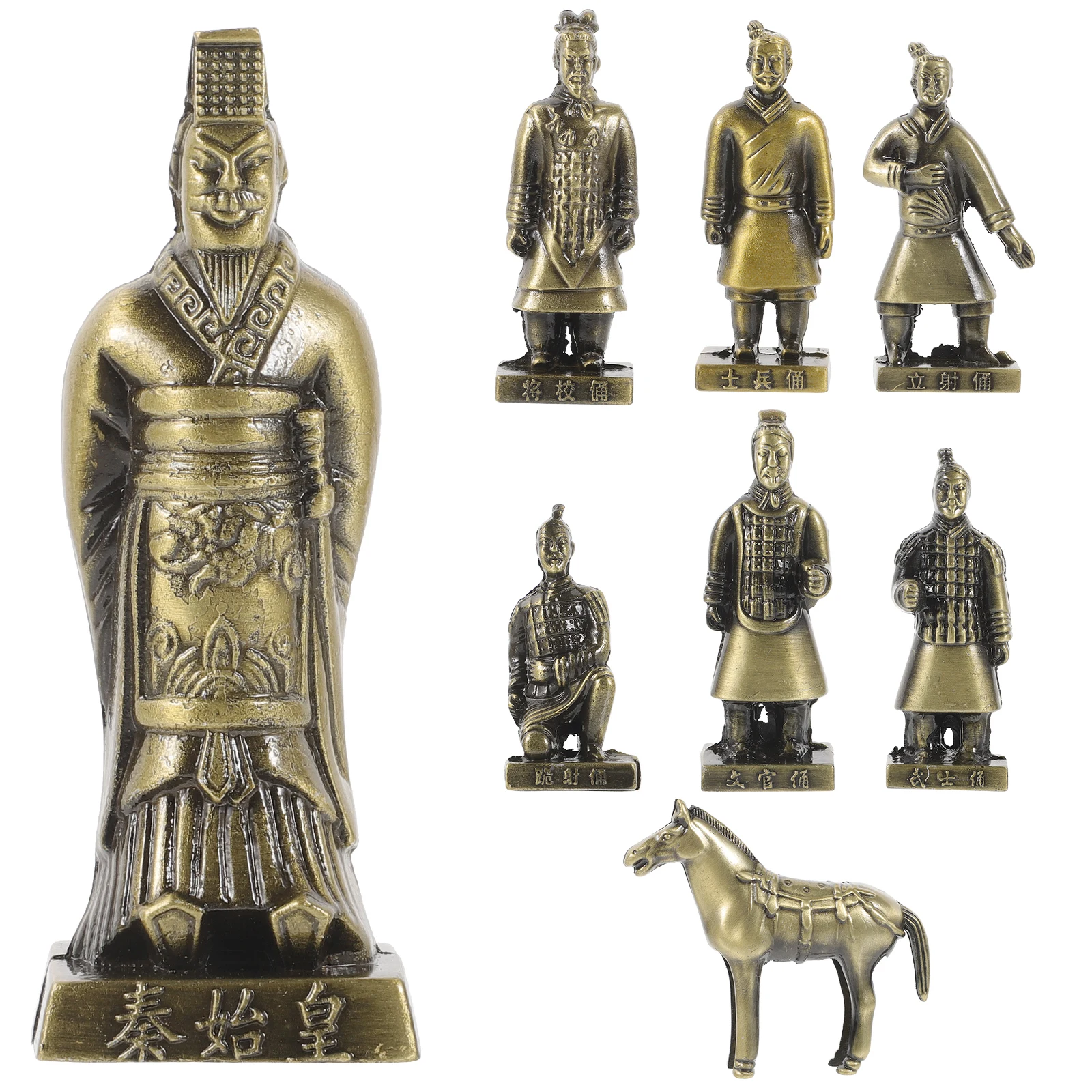 8pcs Terracotta Warriors Statues Horses Decoration Metal Alloy Figurines Lightweight Desk Shelf Living Room Retro nament