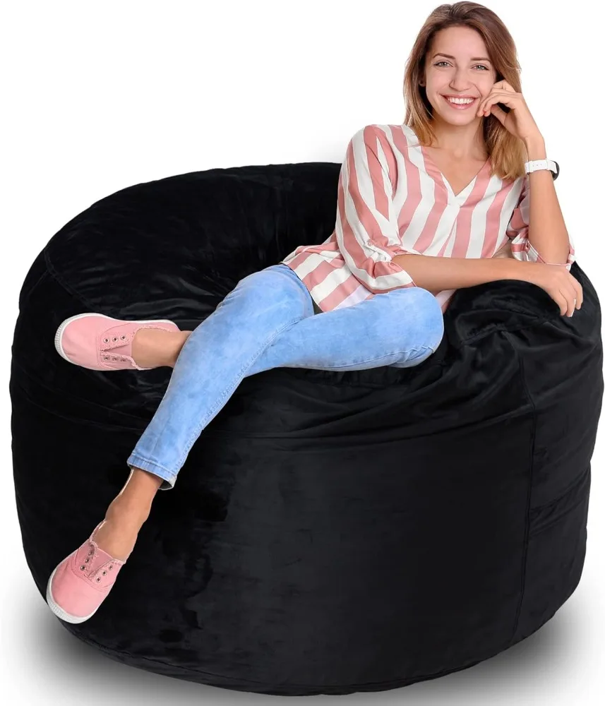 

Homguava Bean Bag Chair: 3' Bean Bags with Memory Foam Filled, Large Beanbag Chairs Soft Sofa with Dutch Velet Coverjavascript: