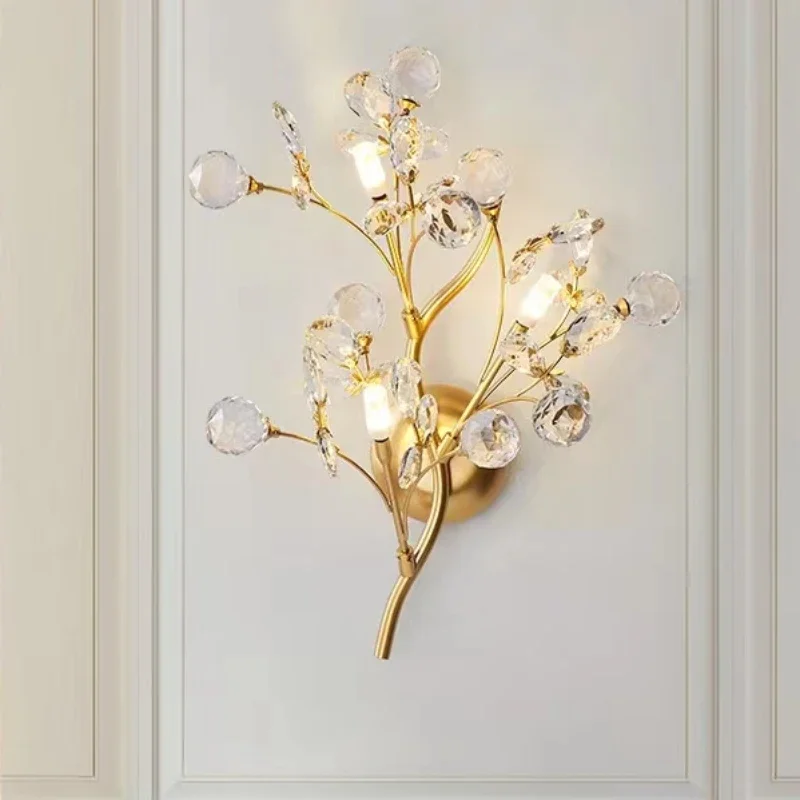 

Modern Art Creative Tree Branch Crystal Wall Lamp Nordic Indoor Room Bedroom Bedside Corridor Background Wall Decorative Lights