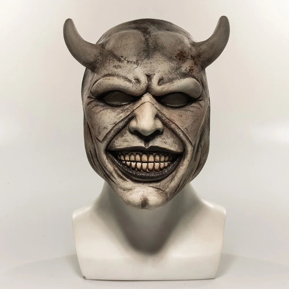 สีดำโทรศัพท์ Grabber หน้ากากคอสเพลย์ฮาโลวีน Carnival Party Props สยองขวัญ Horns หมวกนิรภัย