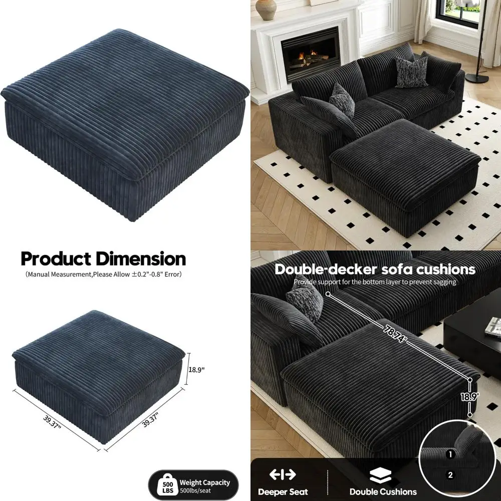 Contemporary Deep Seated Modular Sectional Sofas for Living Room, Comfortable Cloud-Like Single Middle Seat Couches