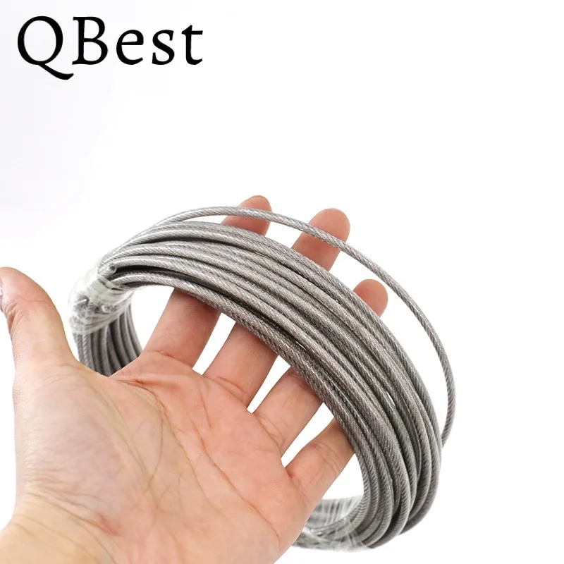 5M/10M PVC Coated 304 Stainless Steel Wire Rope Flexible Soft Cable Clothesline After Coating Diameter 0.8/1/1.5/2/2/3/4mm