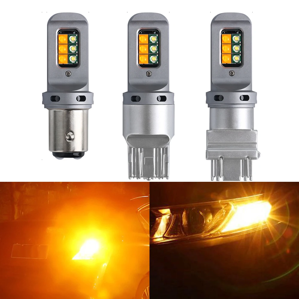 1×led lamp 1157 ba15d p21/5w 7443 3157 driving lights dual mode car signal lamp yellow white LED light bulb canbus No errors 12v