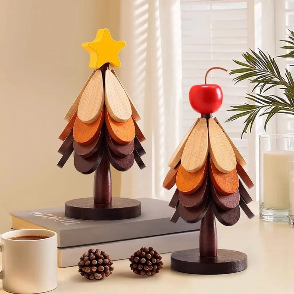 Multi-functional Wooden Coaster Set Tree-shaped With Storage Stand Cup Pad 3/4/5-Layers Heat-resistant Trivet Home Decor