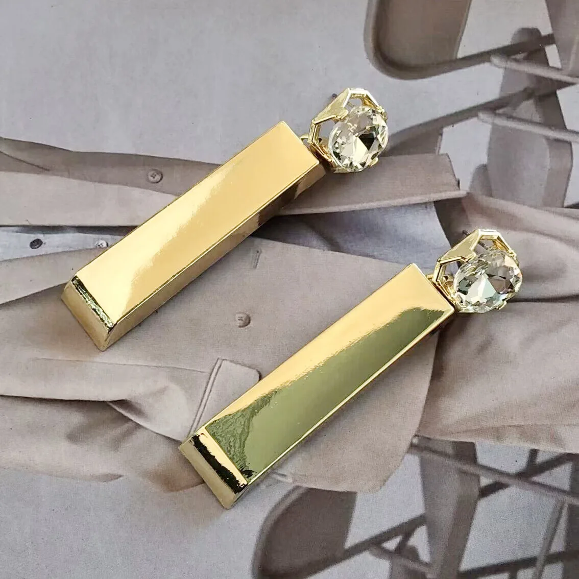 2026 جديد الذهبي مستطيل المعادن استرخى أقراط مجوهرات نسائية الهندي الرجعية هندسية بيان الأقراط الطويلة مع حجر الراين #6