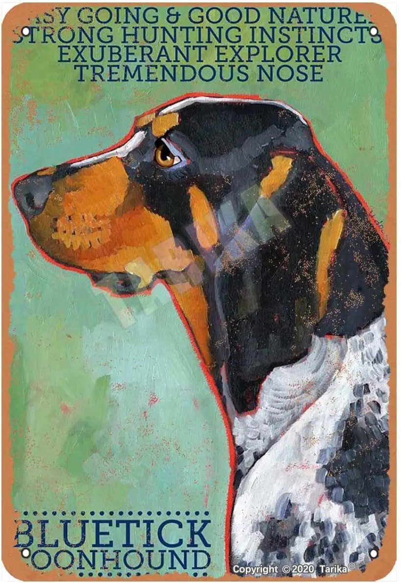 Bluetick Coonhound Dog Art 8X12 Inch Metal Retro Look Decoration Art Sign for Home Kitchen Bathroom Farm Garden Garage Funny Wal