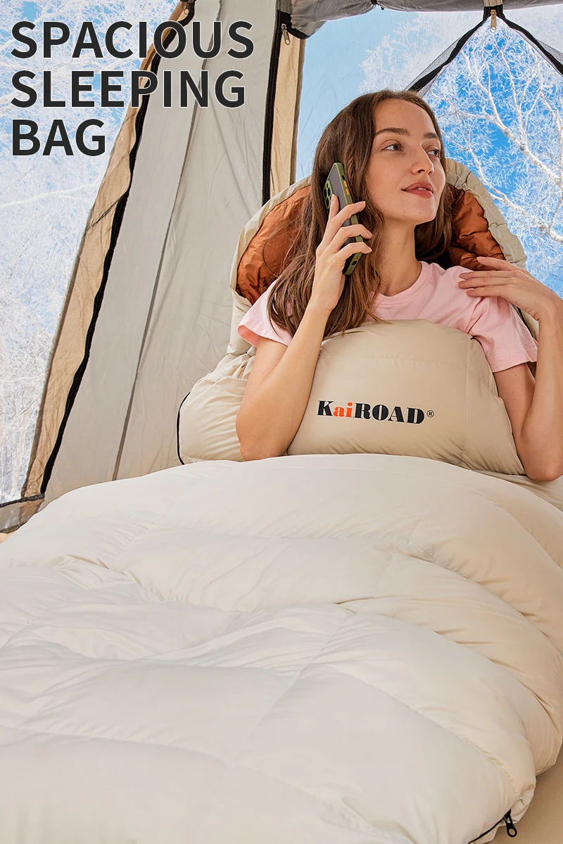 Beigefarbener eiförmiger Schlafsack für Erwachsene, geeignet für Outdoor-Camping, kältebeständig, Ganzjahresgebrauch, verdickt für den Winter, an