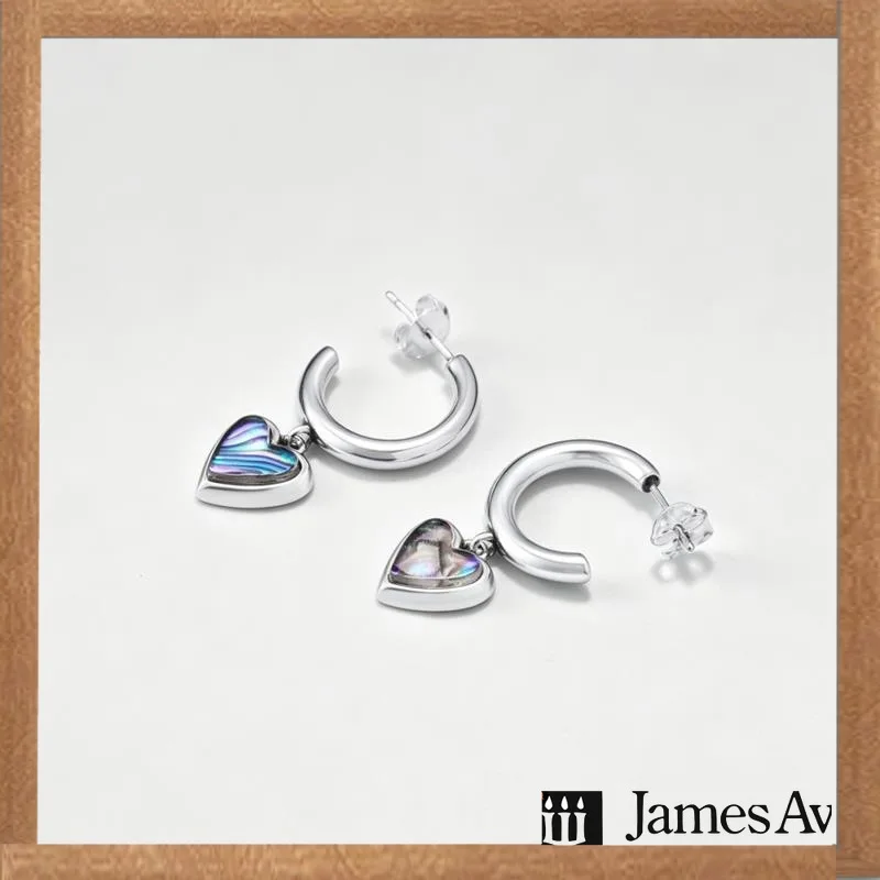 S925 Silver Abalone Shell Heart Huggie Hoop Earrings Iridescent Paua‑Shell Dangle Drop Jewelry Gift