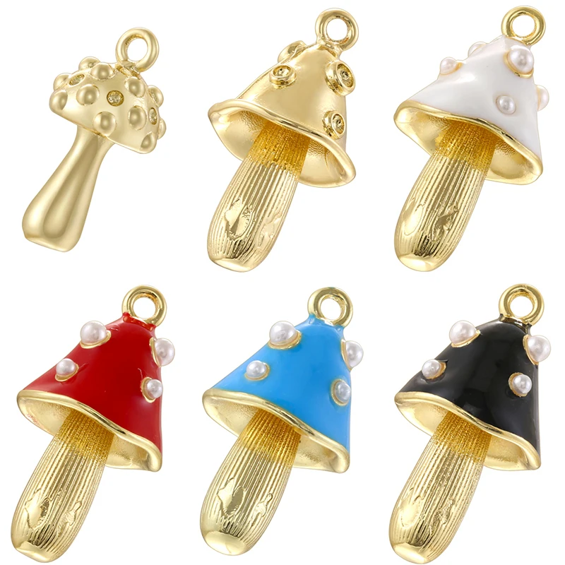 

ZHUKOU 18K Real Golden Plated Enamel Drip Oil Crafted Cute Rustic Mushroom Shape Pendant Jewellery Making Charms:VD1804-VD1806