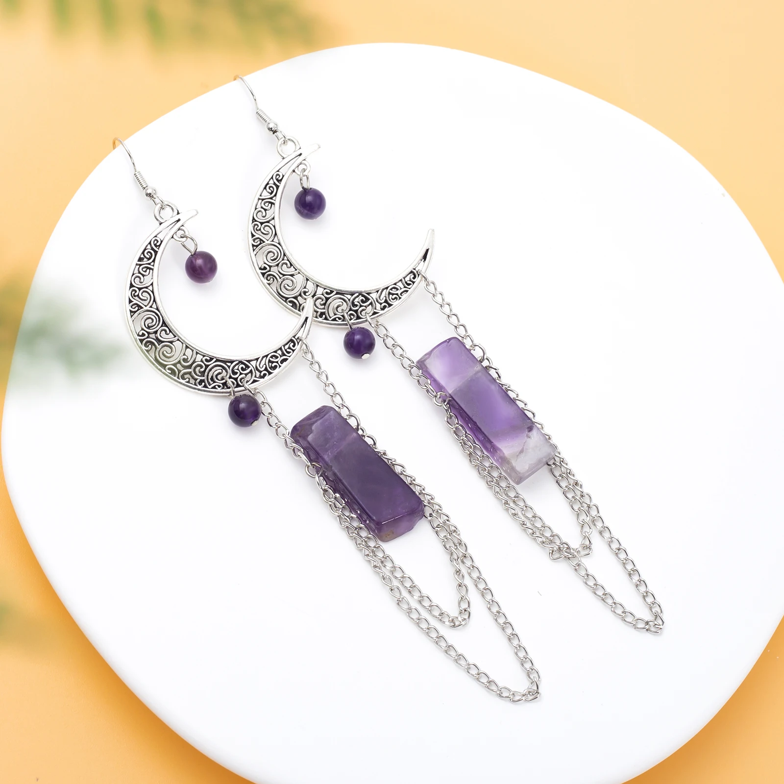 New Witchy Crescent Moon Crystals Stone Earring Wicca Healing Crystal Magic Protection Celestial Jewelry Women Gift