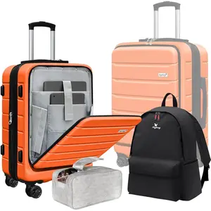 20 inch CarryOn, Lightweight Hardside Suitcase, Expandable Small Suitcase with Front Pocket, Orange