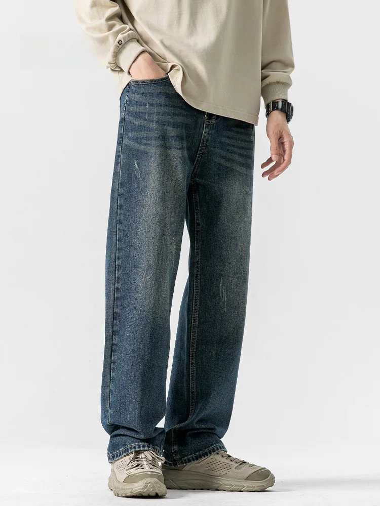 

MMOPTOP American Sle Straight Leg Waed Jeans Men's Autumn Casual Pants Youth Trendy Cotton Polyester Blend Loose Fit