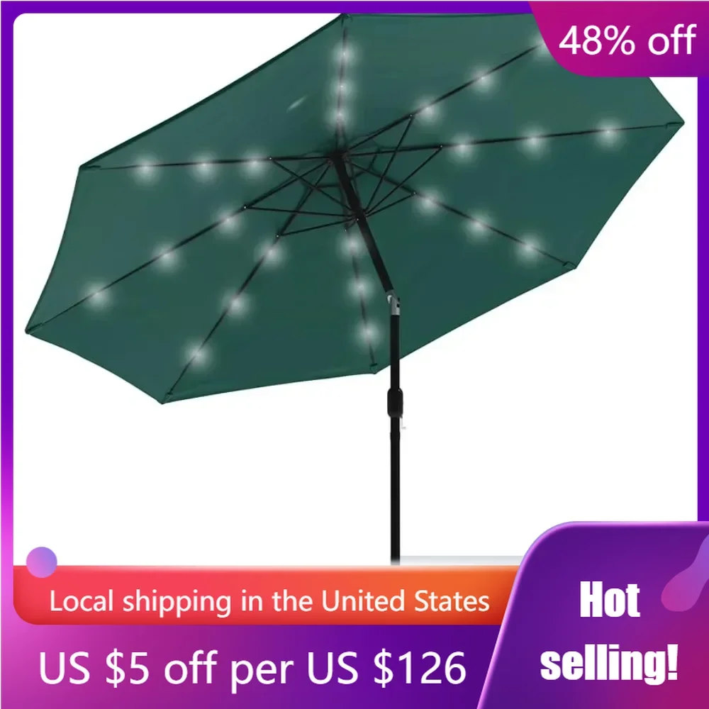 

Patio Umbrella with Tilt 10 Ft Sunshade with Solar LED Lights and 19lb Weighted Base for Deck Parasol Yard Outdoor Freight free