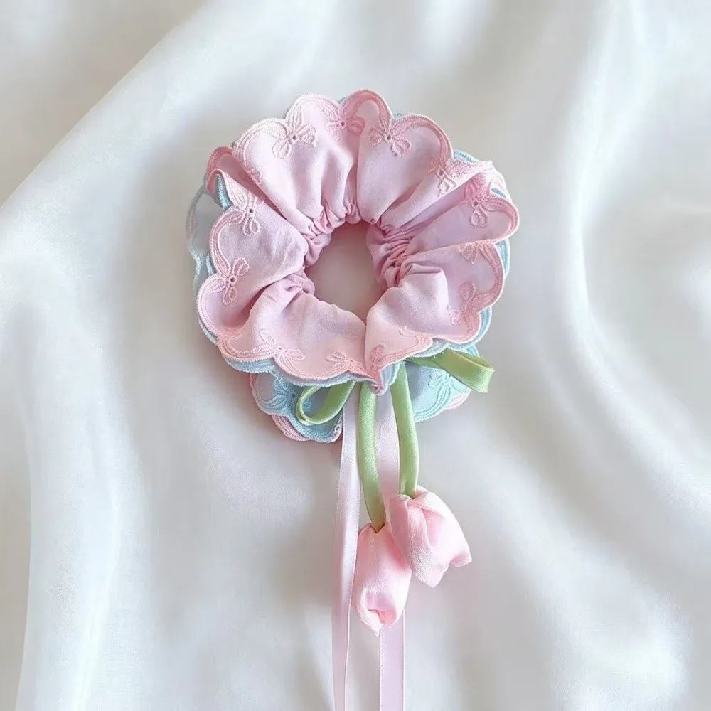 Girls Ponytail Holder Floral Tulip Hair Scrunchie Sweet-style Elastic Ribbon Hair Tie Durable Lightweight Kids Bun Maker Gifts