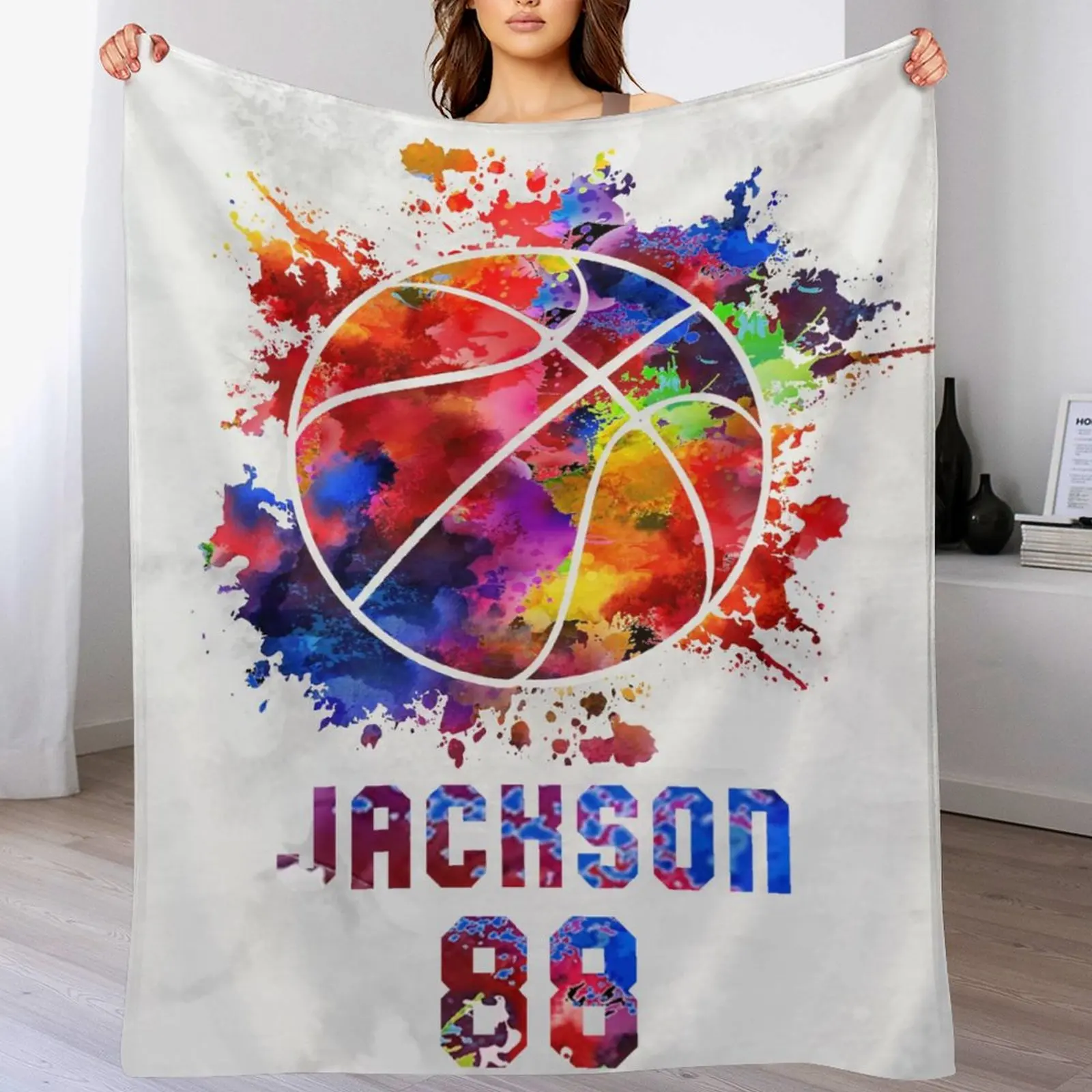 

Custom Basketball Blanket Sports Throw Blankets for Boys Girls Personalized Name Number Basketball Theme Gifts for Team Players