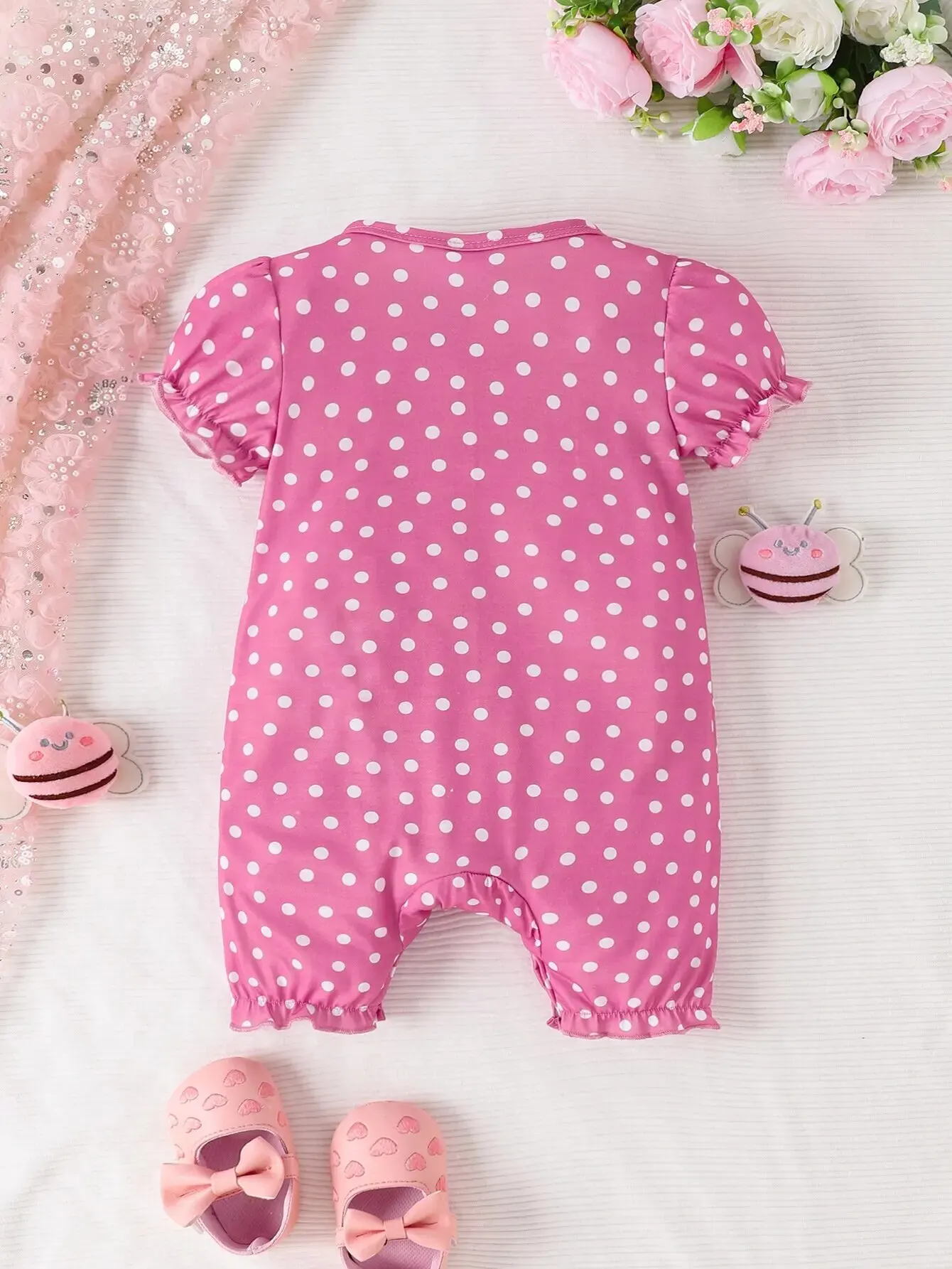 Summer Baby Girls Cute Casual Comfortable Breathable Short Sleeve Shorts Jumpsuit Polka Dot Printed Pattern Newborn Baby