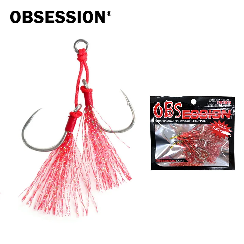 

OBSESSION HK021 10pcs/bag 2/0 3/0 5/0 7/0 9/0 High Carbon Steel Fishing Double Barbed Hook Saltwater Slow Jigging Assist Hooks
