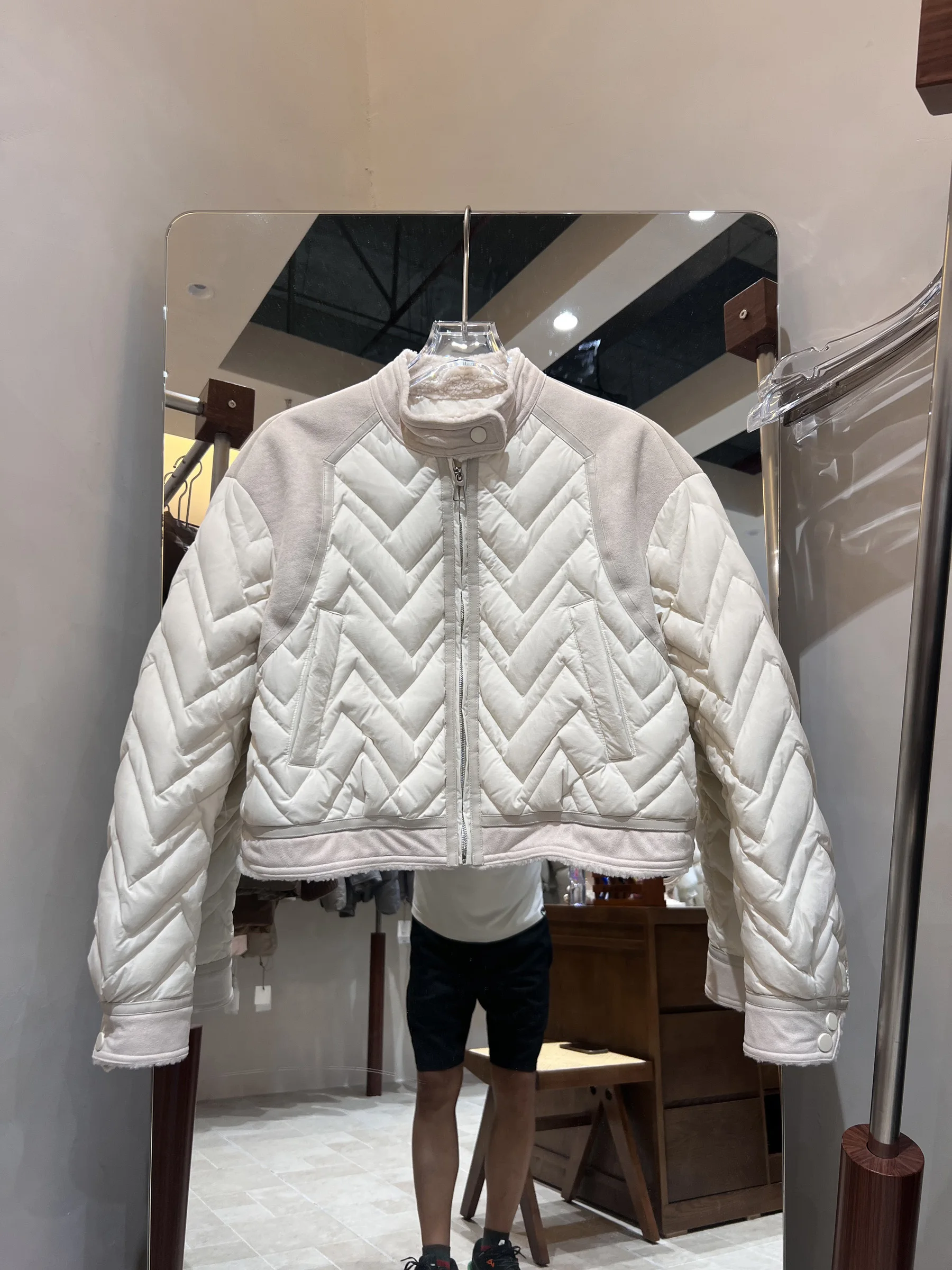 

Женская корейская куртка-пуховик с мехом ягненка, белая верхняя одежда на пуху с воротником-стойкой, модная и теплая