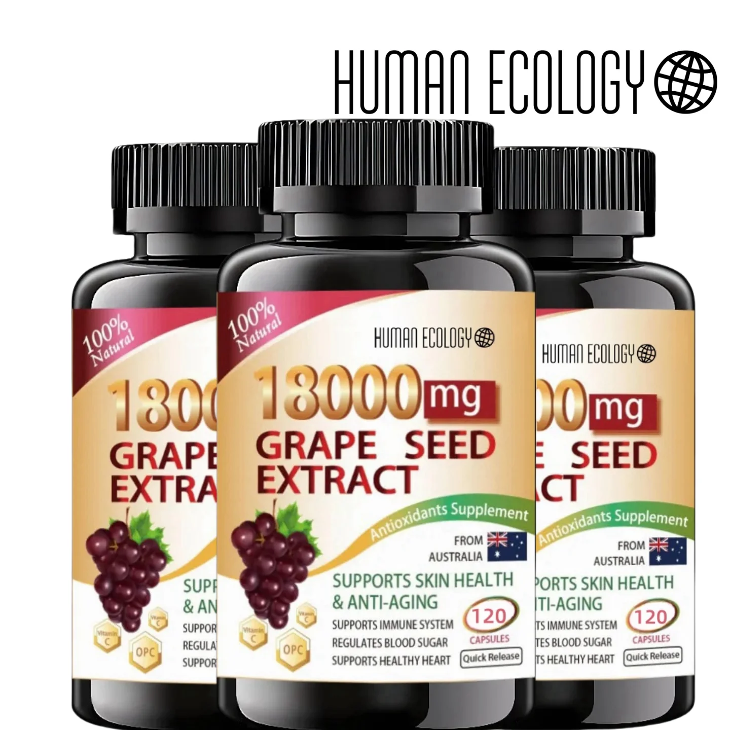 

Grape Seed Extract Anthocyanins for Maximum Absorption, Powerful Antioxidant & Anti-Aging Pills Skin Health,120Capsules 18000mg