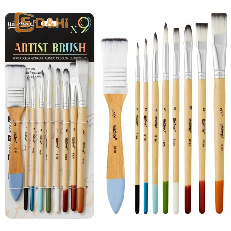 

9pcs Beginner Brush Set Nylon Hair For Canvas Watercolor Acrylic Oil Painting Artist Painting Tools Art Supplies
