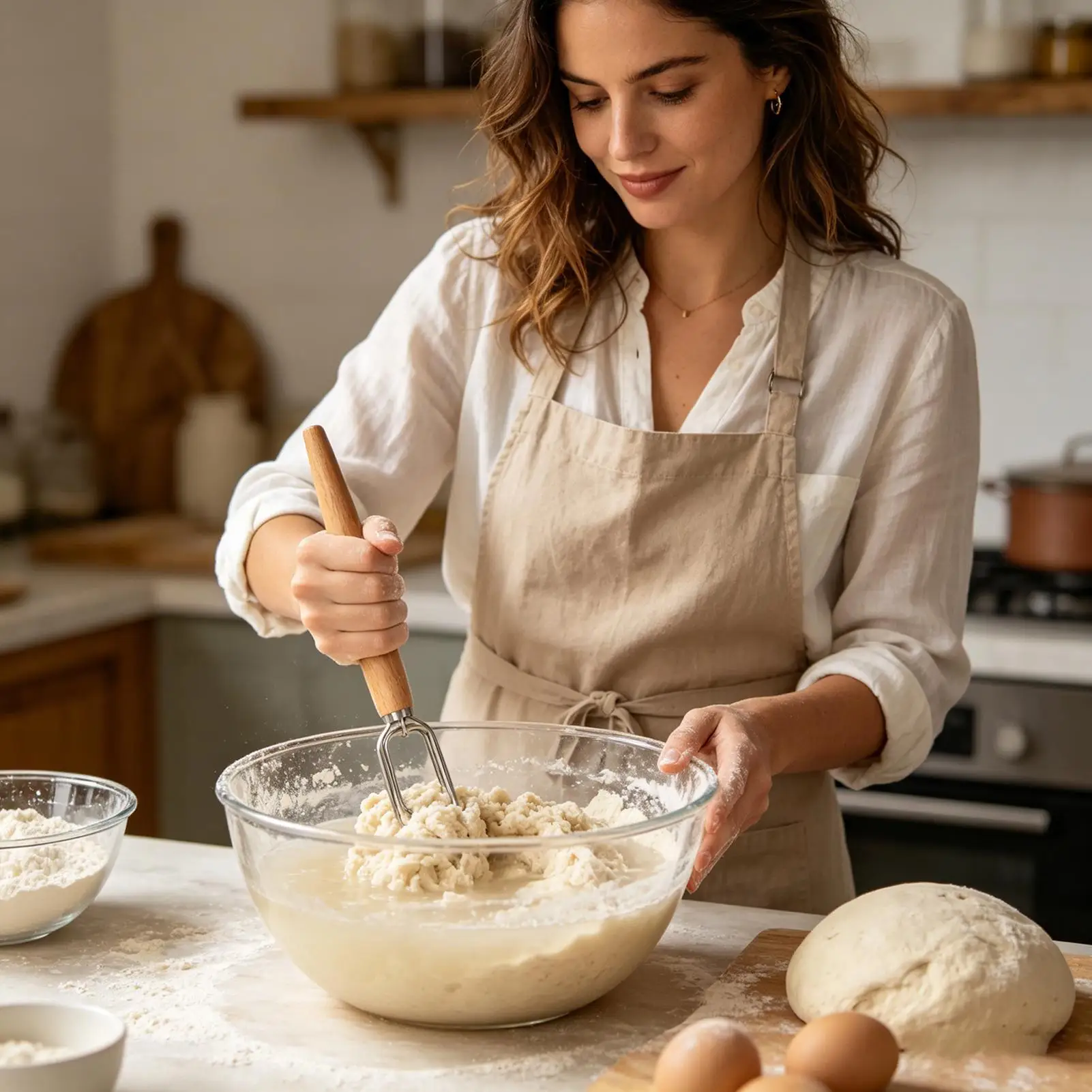 Artisian Blender Danish Dough Whisk Hand Mixer Kitchen Baking Tools With Wooden Handle Stainless Steel Manual Stirrer For Dough