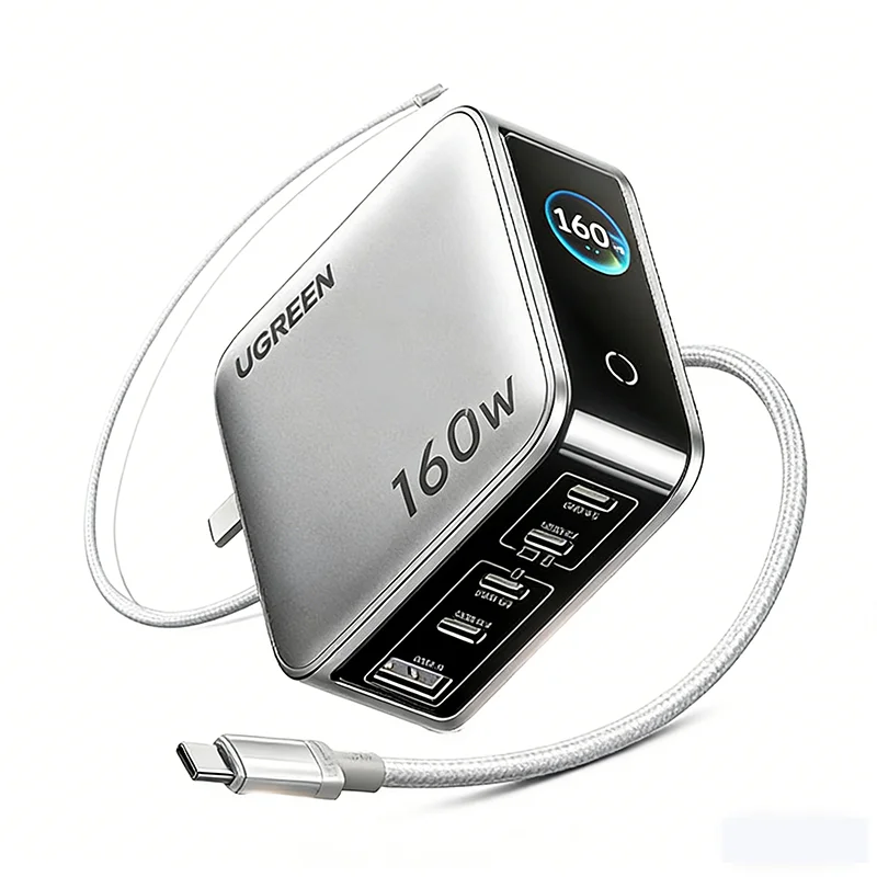 

Зарядное устройство UGREEN 160W GaN с цифровым дисплеем, 4C1A, быстрая зарядка 140W PD3.1, 5 портов USB-C, с кабелем 240W в оплетке для iPhone и Samsung