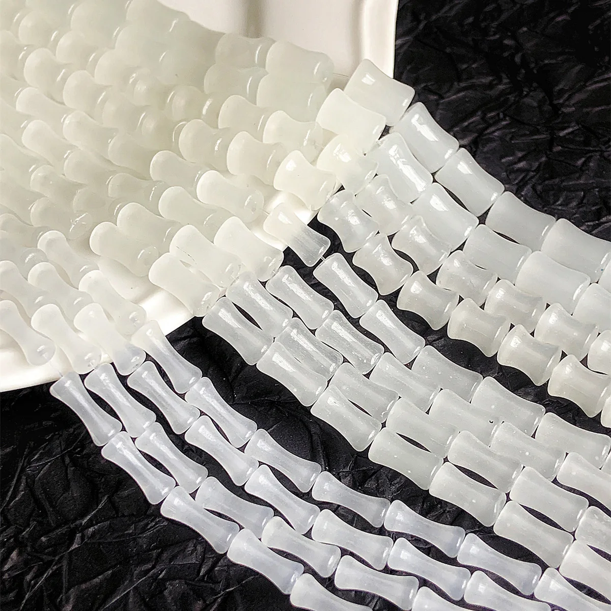 100pc Transparent Glass Bamboo Joint Beaded Imitation Jade Glass Loose Beads Diy Earrings, Bracelets, Necklaces Accessory Materi